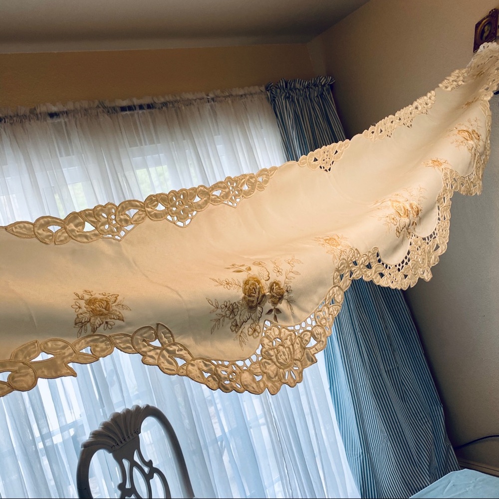 Venetian Lace Satin Embroidered Table Runner Huge